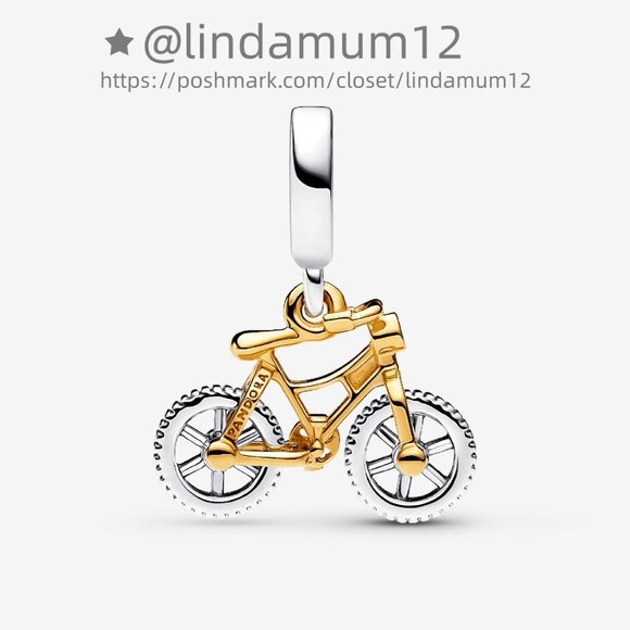 Pandora Two-tone Spinning Wheels Bicycle Dangle Charm - Picture 2 of 6